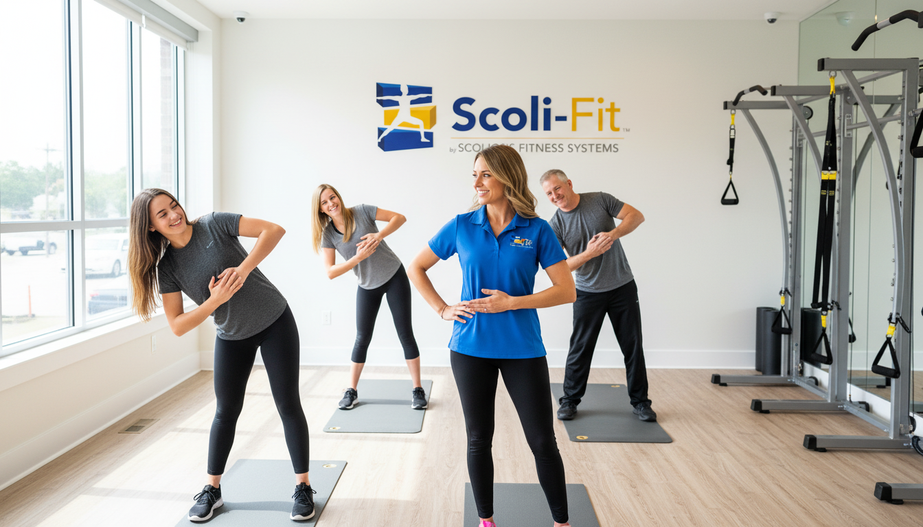 Diverse group performing Scoli-Fit exercises